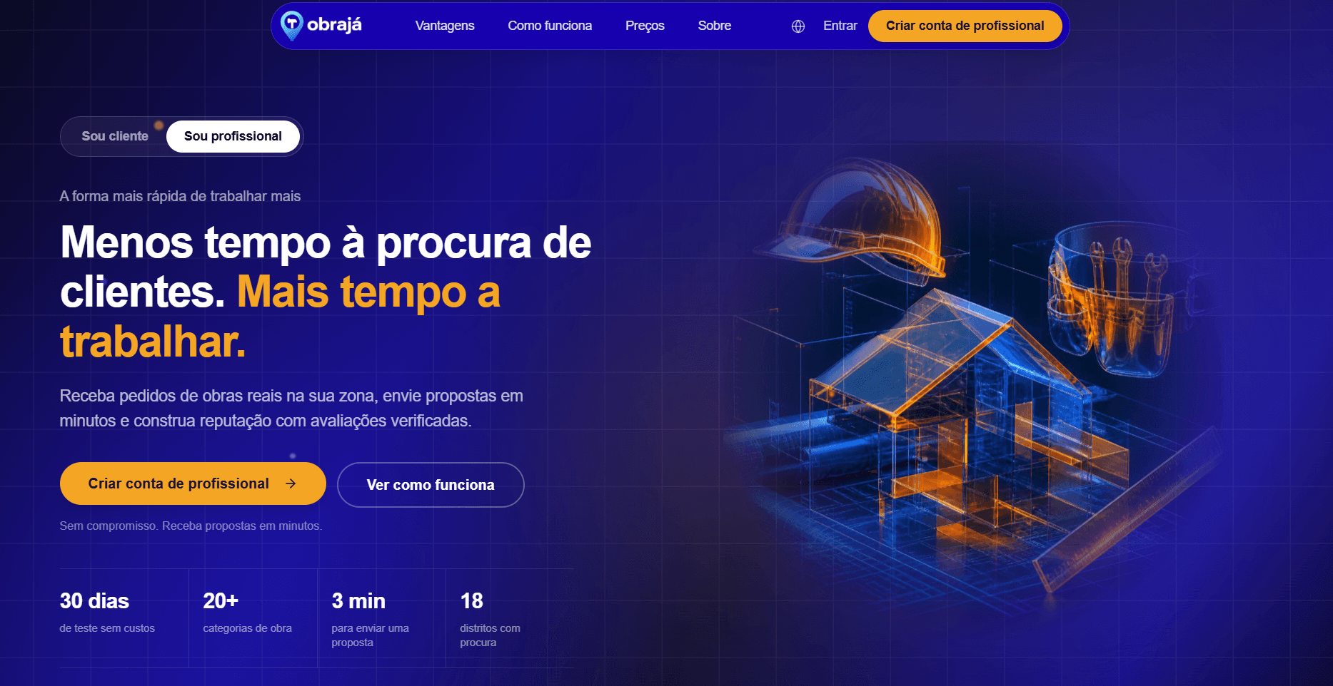 Screenshot do site ObraJá